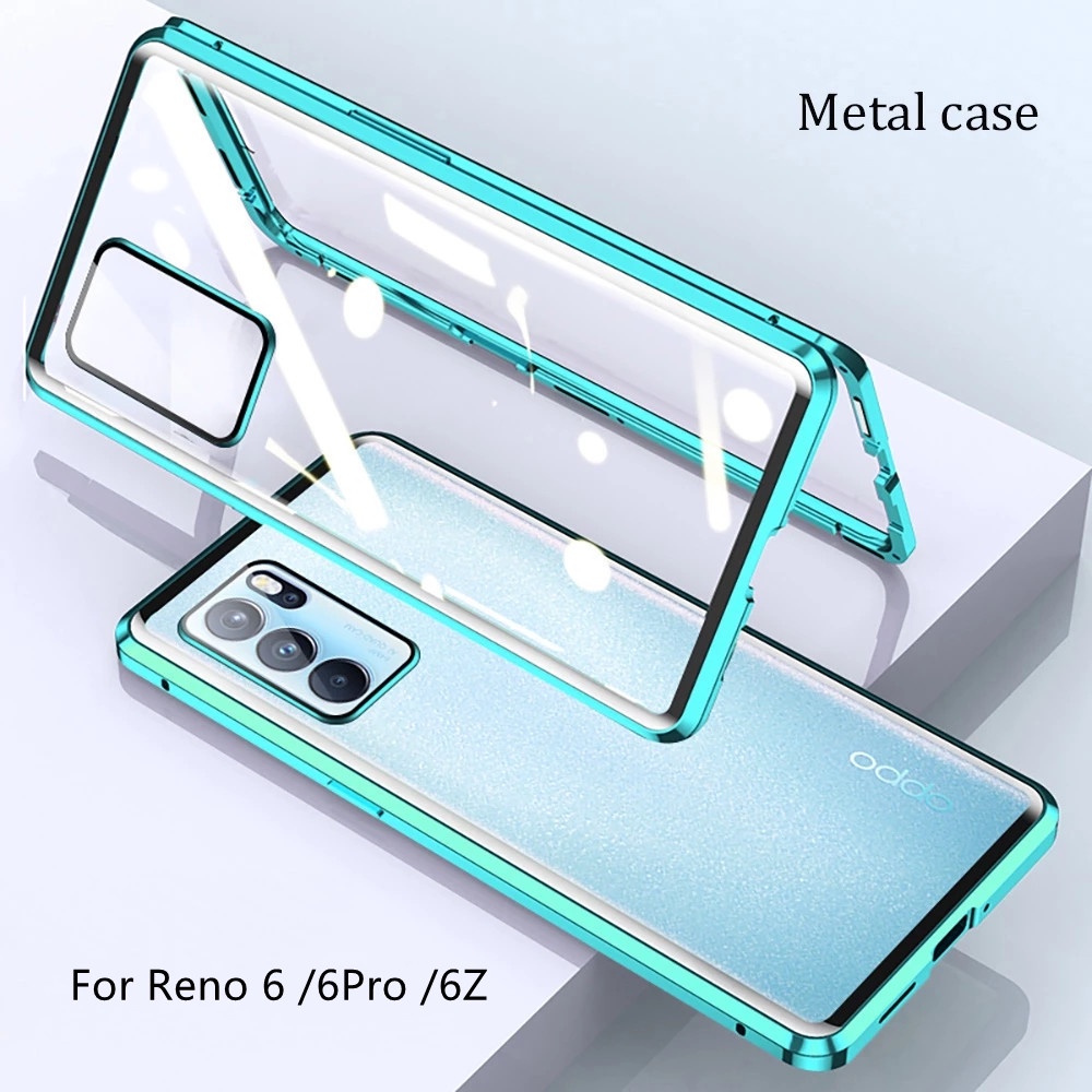 Oppo Reno6 Reno 6 Z Pro Plus Reno6Z Reno6Pro Reno6ProPlus 4G 5G Phone Case Double Side Tempered Glass Magnetic Metal Flip Cover 360 Full Protection Shockproof Casing Back Hard Cover Case