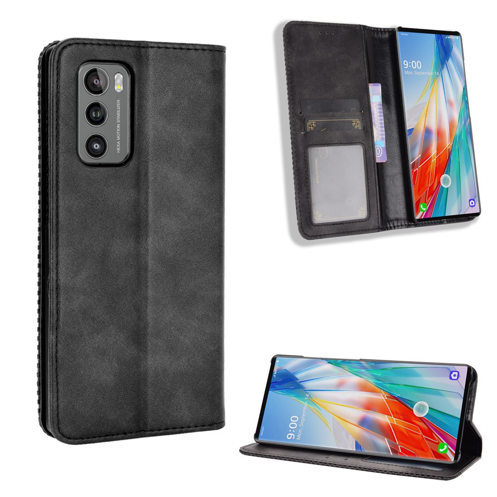 ปลอก for LG Wing 5G Vintage Flip Cover for LG LM-F100N LM-F100V Magnetic Wallet Case PU Leather Case