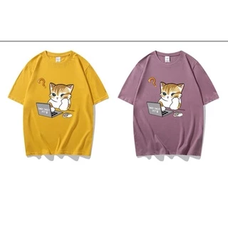 🌈 Fairy Style 🌈เสื้อยืด คอกลม แขนสั้น ผ้านิ่ม พิมพ์ลายแมวสงสัย น่ารักๆ สไตล์เกาหลี #9635