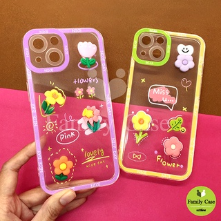 I6+/7/11/12/12promax/13/13promax เคสมือถือนิ่มใสกันกล้อง ซิลิโคน TPU ติดดอกไม้นูน