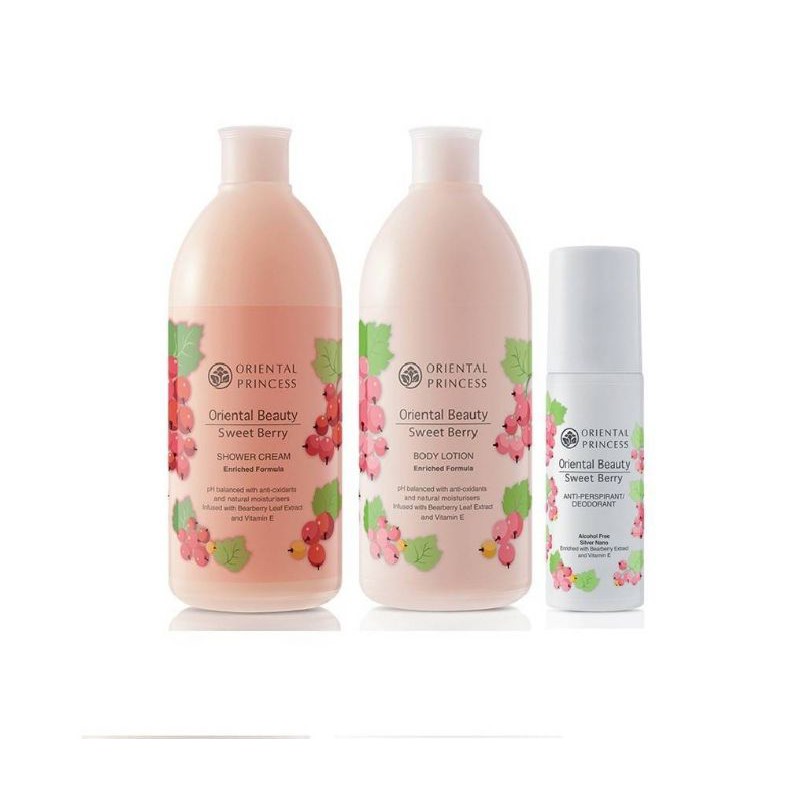 Oriental Princess แพ็ค 3 ชิ้น Oriental Beauty Sweet Berry Shower Cream 400ml.& Body Lotion 400ml.& Deodorant