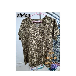 //"BO-77" เสื้อแบรนด์ Vivian พิมพ์ลาย ลายเสือ มือสอง พร้อมส่ง