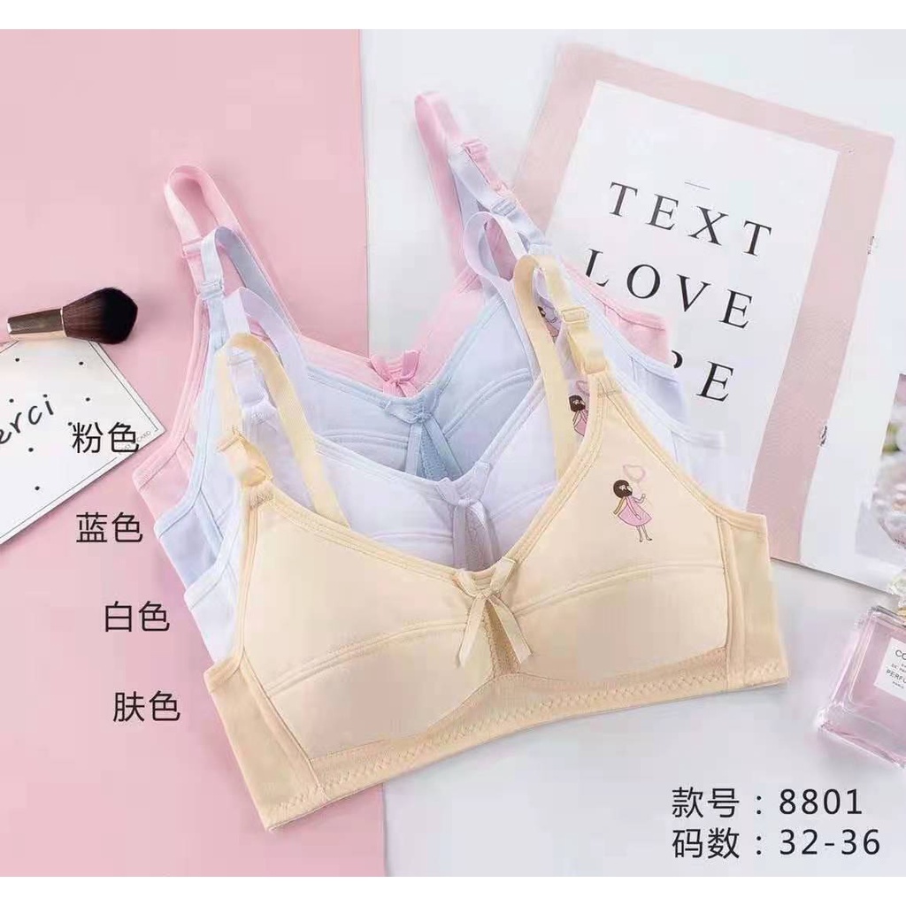 เสื้อชั้นในเด็กทุกวัย(8801) เสื้อชั้นในไม่มีโครง first bra คัพA เสื้อชั้นในแบบตะขอ3ระดับ ลายเด็กผู้ห