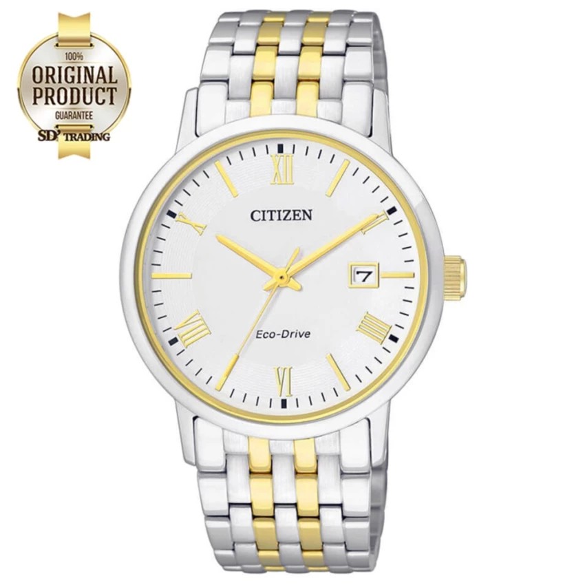 CITIZEN Eco-Drive Sapphire Glass Men's Watch 2กษัตริย์ Gold/Silver White Stainless Strap รุ่น BM6774-51A