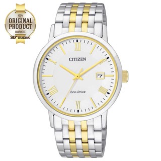 CITIZEN Eco-Drive Sapphire Glass Mens Watch 2กษัตริย์ Gold/Silver White Stainless Strap รุ่น BM6774-51A