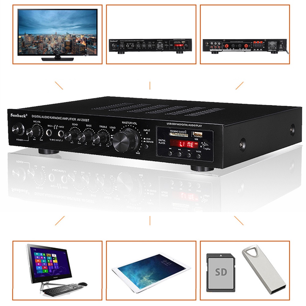 2000W Bluetooth 4 โอห์ม 5 CH คาราโอเกะเพาเวอร์สเตอริโอไฮไฟเบส AV เครื่องขยายเสียงรอบทิศทาง