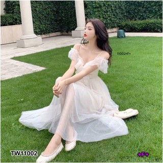 เดรสสายเดี่ยวเว้าไหล่ตาข่าย NL11002