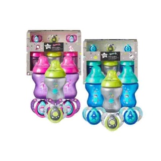 Tommee Tippee ชุดขวดนม พร้อมจุกนมซิลิโคน และจุกนมดูดเล่น 3ขวด Boldly Go Baby Bottles and soother set 3pk 422810 422811