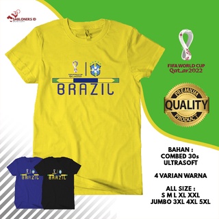 เสื้อยืดแขนสั้น พิมพ์ลาย Distro Ball World Cup Qatar Cup 2022 Combed 30s BRAZIL Brazilia โอเวอร์ไซซ์ ไซซ์ 30s สําหรับผู้
