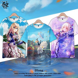 ✗✚Violet Evergarden peripheral summer short-sleeve เสื้อยืดสองมิติสำหรับผู้ชายและ เสื้อผ้าอนิเมะคอกลมผู้หญิง [จัดจำหน่าย