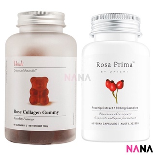 Unichi Rose Collagen &amp; Rosehip Extract Set (Rose Collagen Gummy Bear 60 Gummies + Rosehip Extract Complex 60 Capsules)