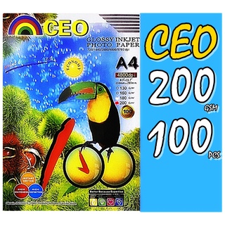 กระดาษโฟโต้ 200 แกรม CEO Photo Inkjet Glossy A4 (100 แผ่น) มันวาว กันน้ำ CEO Glossy Photo Paper A4 Waterproof 180gsm