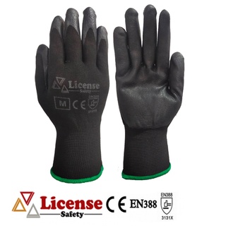 ถุุงมือPOLYESTERคลือบยางไนไตร สีดำ กันลื่น กันบาด กันขีดข่วน (Nitrile coated glove) Size M