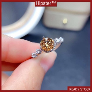 แหวนเพชรคาราเต้าสีเหลือง Moissanite 925 ฝังเงิน 2