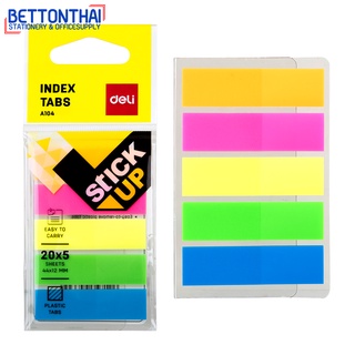 Deli A10402 Index Sticker กระดาษโน้ตพลาสติก ขนาด 44 x 12mm มี 5 สี เป็นสีสะท้อนแสง สีละ 20 ชิ้น รวม 100 ชิ้น กระดาษโน้ต