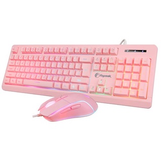 Razeak RKM-705 ชุดคอมโบเกมมิ่ง มีไฟ RGB เมาส์พร้อมคีย์บอร์ด สีชมพูหวานละมุน ปุ่มกดนุ่ม เสียงไม่ดัง สินค้ารับประกัน 1 ปี