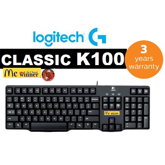 KEYBOARD (คีย์บอร์ด) PS/2  LOGITECH Classic (K100) Black (ENG/THAI)หัวกลม - รับประกัน 3 ปี