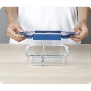 Superlock Glass รุ่น 6225 กล่องแก้วถนอมอาหารมีช่องแบ่ง 2 ช่อง ทรงผืนผ้าล็อก 2 ชั้นรุ่น Color Series ความจุ 570 มล. สีฟ้า