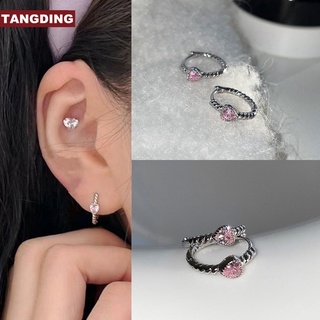 【COD Tangding】 ต่างหูแฟชั่น รูปหัวใจ สีชมพู ประดับเพทาย