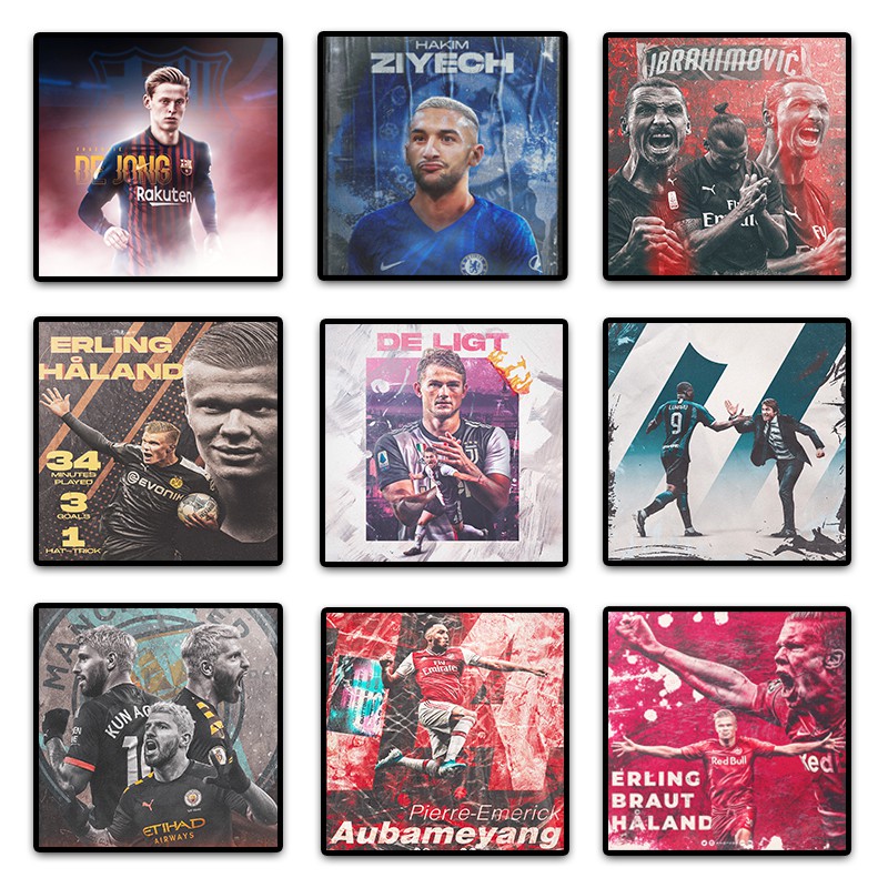 ภาพวาดนักฟุตบอล Ronaldo, Ziyech, Messi, Ibrahimovic, Haland, De Jong, Aguero แขวนผนัง