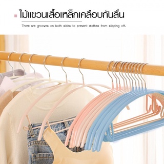 SAKU ไม้แขวนเสื้อเหล็กเคลือบกันลื่น รุ่น YM04 ขนาด 40.5x21x1.0ซม. สีชมพู แพ็ค 5 ชิ้น