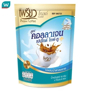 Preaw เพรียว อินสแตนท์ คอฟฟี่ สูตรคอลลาเจน ไทป์2 6ชิ้น (ไม่มีน้ำตาล)