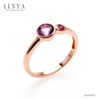 Lenya Jewelry แหวนเงินแท้ ประดับพลอยอเมทิสต์ และทับทิม เหมาะสวมใส่ได้ทุกวัน