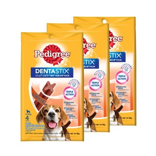 PEDIGREE เพดดิกรี ขนมสุนัขพันธุ์กลาง เดนต้าสติก รสเนื้อรมควัน 98 กรัม (แพ็ค 3 ถุง)