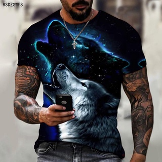 เสื้อยืดลําลอง คอกลม พิมพ์ลายหมาป่า 3 มิติ ขนาดใหญ่พิเศษ สําหรับผู้ชาย