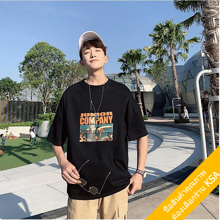 KSA เสื้อคู่ชายหญิงน่ารัก oversize แขนสั้นแนวสตรีท เสื้อผ้าแฟชั่นเกาหลี เสื้อโอเวอร์ไซส์ผู้ชาย สกรีนลายวินเทจXXL