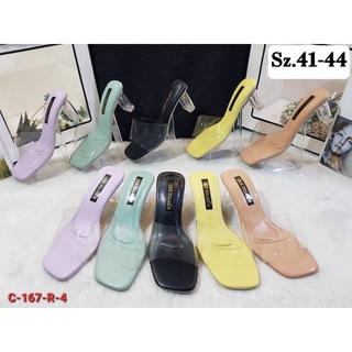 👠 Size 41-44 ส้นสูง ส้นแก้วคาดหน้าใส หน้ากว้าง