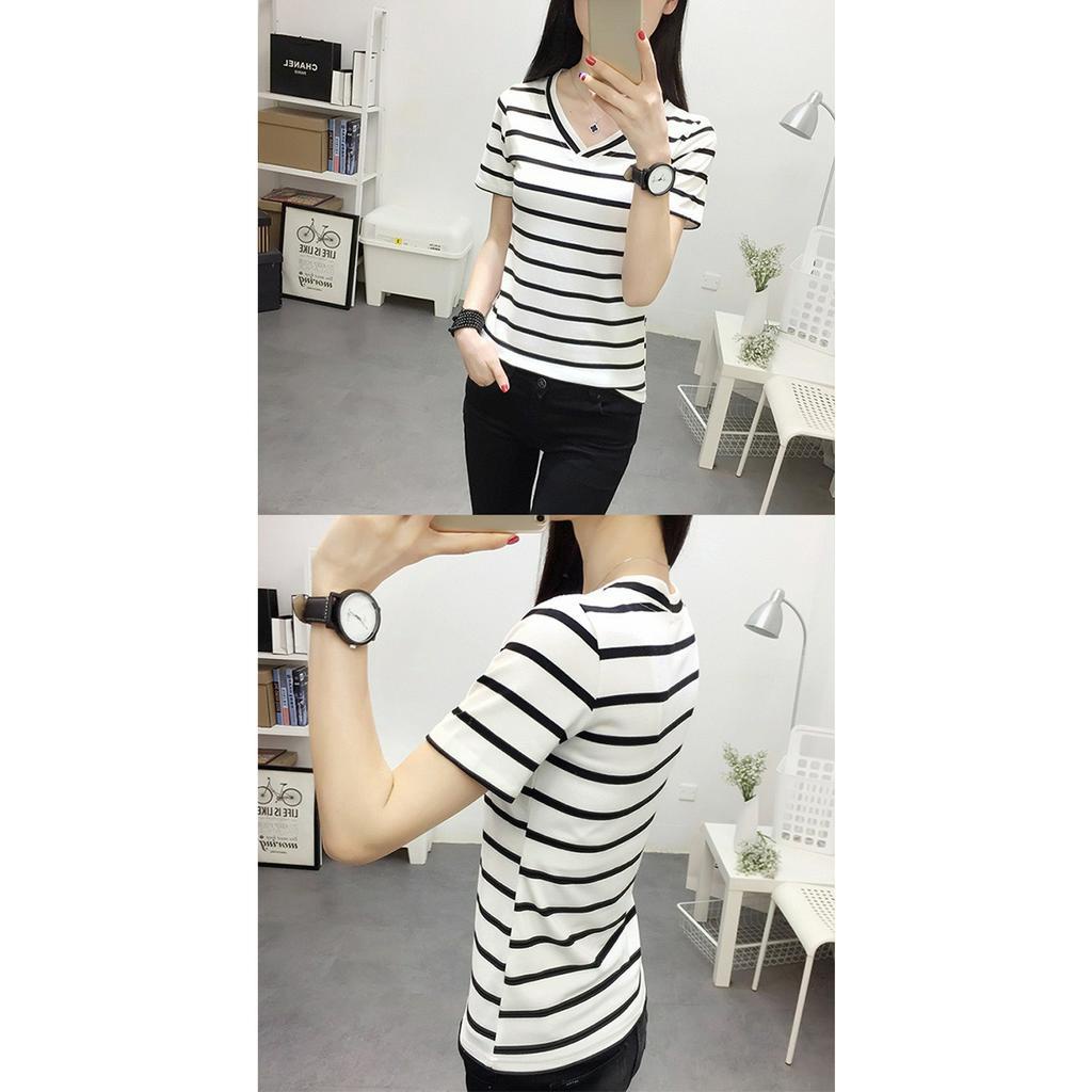 รุ่น-343 เสื้อยืดแขนสั้นคอวีลายลิ้วมาใหม่ สไตล์เกาหลี ผ้านิ่มสวมใส่สบาย เหมาะกับอากาศร้อน พร้อมส่ง - รูปที่ 6