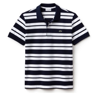 Lacoste Men’s Slim Fit Mercerised Pique Striped เสื้อโปโล ลาครอส ใหม่ป้ายห้อย