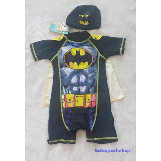 ชุดว่ายน้ำบอดี้สูท ซิปหลัง ลาย batman สีดำ มีผ้าคลุม มาพร้อม หมวก