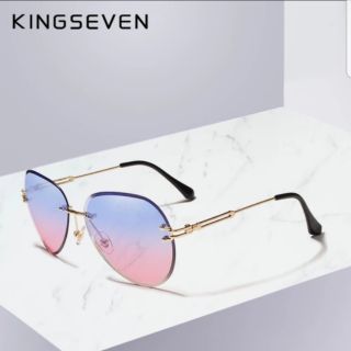 KINGSEVEN ผู้หญิงนักบิน Rimless แว่นตากันแดดเลนส์ไล่ระดับสีฟ้า UV400 ป้องกัน