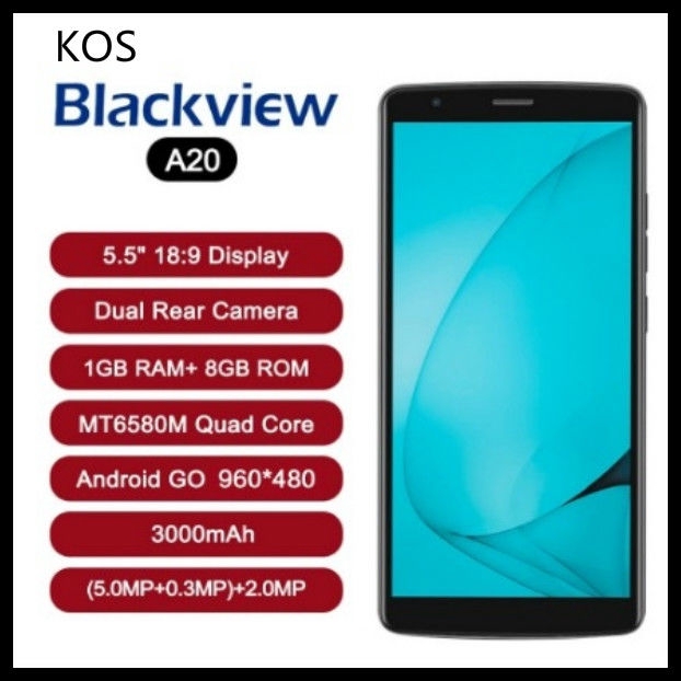 Smartphone Android Blackview A20  ไปที่ 18: 9 5.5 นิ้วกล้องสอง 1GB RAM 8GB ROM MT6580M 5MP 3G โทรศัพท์มือถือ