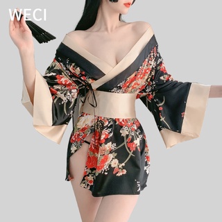 【พร้อมส่ง】WECI ชุดกิโมโนผู้หญิง ชุดนอน ชุดนอนผ้าไหม ชุดคอสเพลย์หญิงญี่ปุ่น สีดำ สีแดง ชุดชั้นในเซ็กซี่ แปลกใหม่ ชุดราตรี ชุดชั้นใน