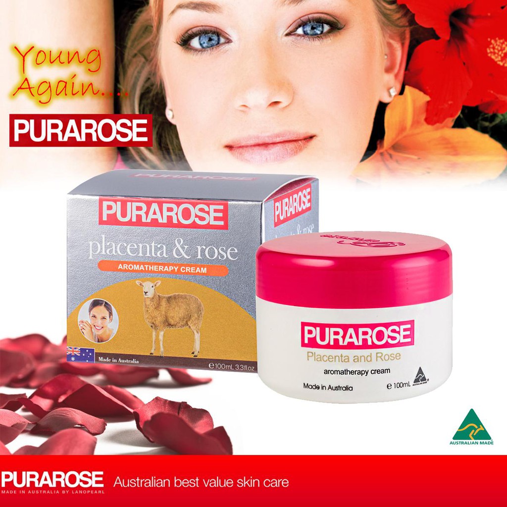 Purarose Placenta &amp; Rose Aromatherapy Cream100g. PURAROSE ครีมรกแกะออสเตรเลียแท้ แท้จากออสเตรเลีย exp:12/2025