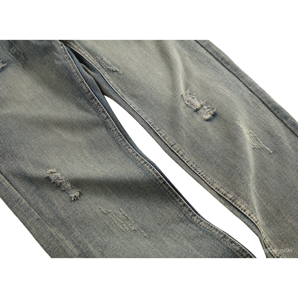 Mens broken hole nostalgic Jeans Straight Tube slim fitting mens jeans ...