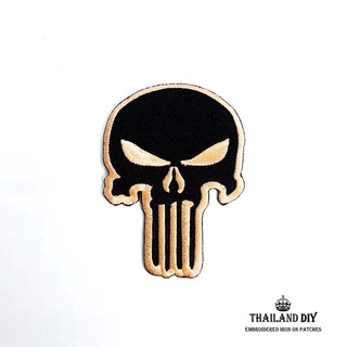 💀 ตัวรีดติดเสื้อ ชุดทหาร หัวกระโหลก นาวิกโยธิน สีส้ม หน่วยรบพิเศษ Punisher Skull Patch งานปัก DIY ตัวรีด อาร์ม ติดเสื้อ