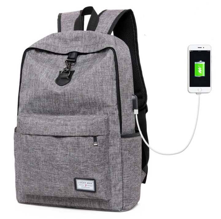 กระเป๋าเป้ สะพายหลัง Backpack Grey Anti-Theft พร้อม USB Port