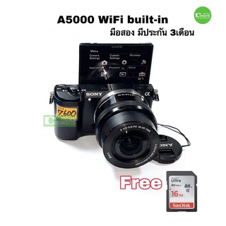 Sony A5000  black กล้อง+เลนส์ 16-50mm lens  WiFi camera  จอใหญ่ 3” LCD 180 พับได้ โหมด beauty used มือสอง มีประกันSD16GB