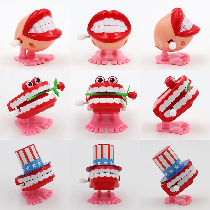 ตลกกระโดดฟัน Clockworkของเล่นChattering Smileฟันขนาดเล็กWind Up Feetของเล่นเด็กทันตกรรมการศึกษา Cloc