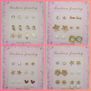 พร้อมส่ง✨ ต่างหู เครื่องประดับ แผงละ 6 คู่ ราคาถูก สุดคุ้มค่า  Earrings Fashion jewelry😍