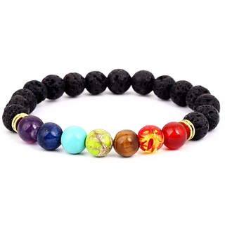 7 Chakra Healing Men Beaded Bracelet Natural Lava Stone Diffuser Jewelry 8mm CB00C016