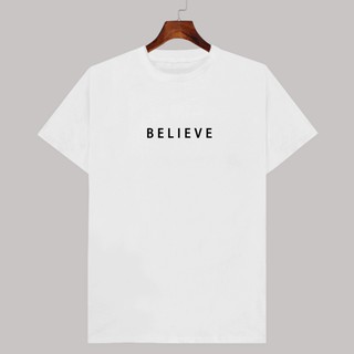 เสื้อยืดคอกลมสีขาว Believe  มีเก็บปลายทาง