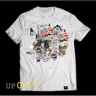 ผ้าฝ้าย 100%เสื้อยืด สีขาว ลายวาด (up007)S-3XL