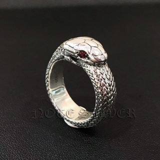 แหวนเงินแท้ งูกินหาง ดวงตาฝังพลอย (รุ่นใหญ่ 8mm) Sterling Silver 925 NSRG2709