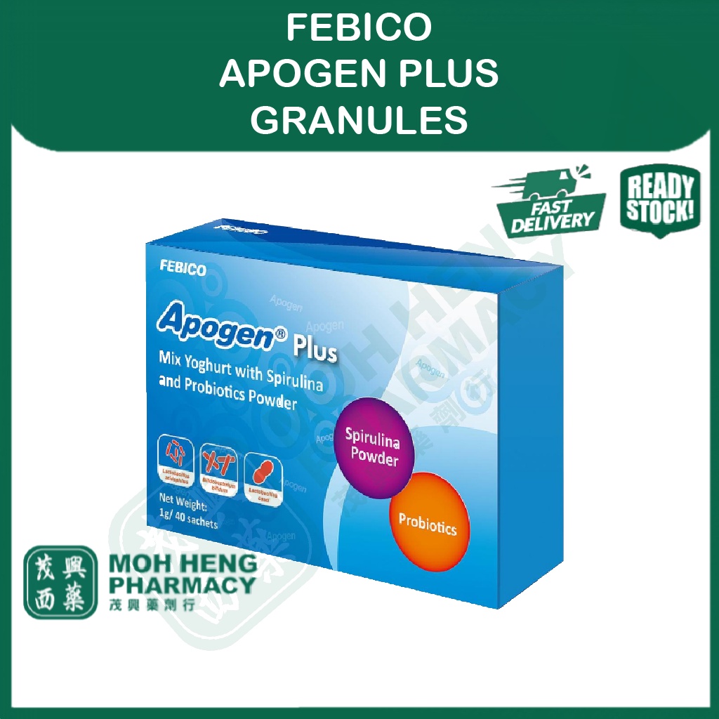 Febico Apogen Plus Mix Yoghurt with Spirulina and Probiotics Powder (40 ซอง)(หมดอายุ 3/2025)