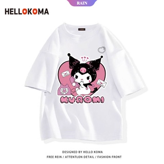 เสื้อยืดแขนสั้น พิมพ์ลายการ์ตูนอนิเมะ Sanrio Kuromi Kawaii ทรงหลวม สีพื้น แฟชั่นฤดูร้อน สําหรับเด็ก [RAIN]